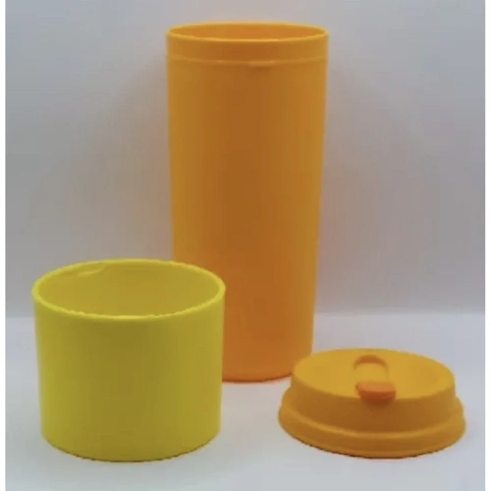 Tupperware Travel Tumbler Cup‎ Eco Coffee To w/ Sleeve 16 oz. Orange & Yellow